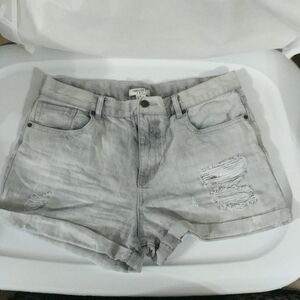 Forever 21 Grey Distressed Denim High Rise Shorty Shorts